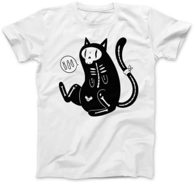 Kot-Szkielet-biała-koszulka